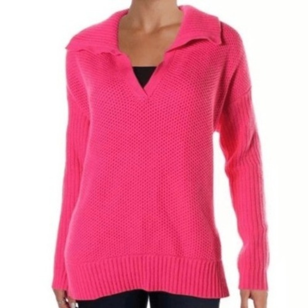 Lauren Ralph Lauren Petite Pink Waffle Knit Collared Sweater Size‎ PS